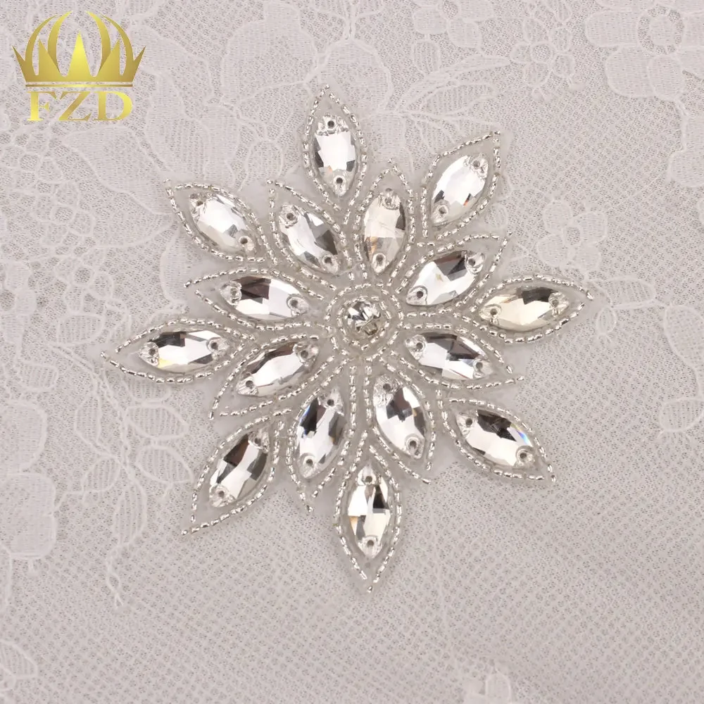 (30pieces) Sewing On Hot Fix Sliver Wholesale Iron On Bridal Headbands or Sash Rhinestone Crystal Appliques for Wedding Dresses