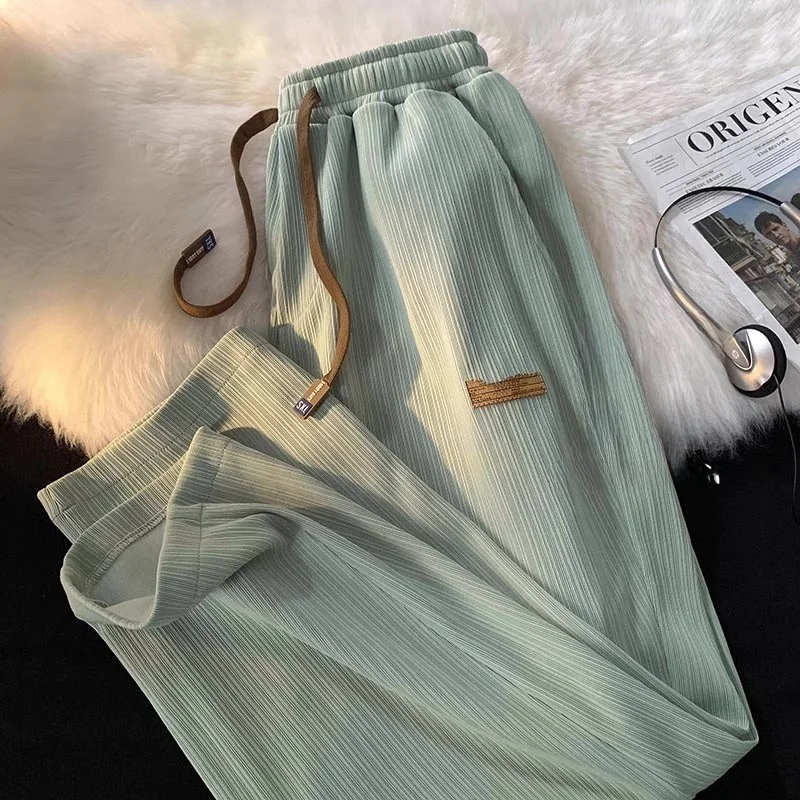 

Ice Silk Men's Summer Thin Sports Long Pants Elastic Straight Leg Breathable Casual Trousers Couple's Loose Fit Low Waist
