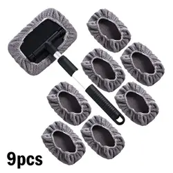 9PCS 창 청소 브러시 ​​텔레스코픽 막대 자동차 앞 유리 깨끗한 다기능 자동차 와이퍼 클리너 유리 자동차 액세서리