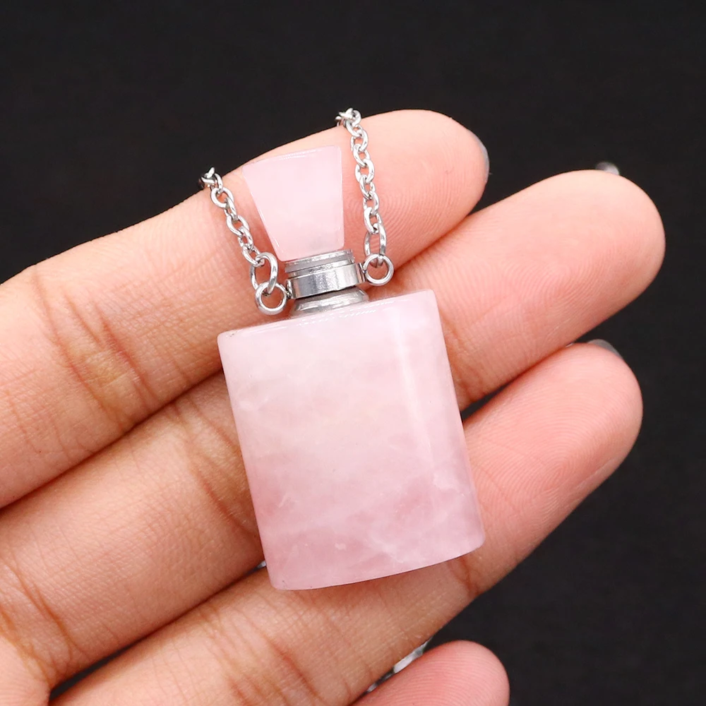 Natural Quartz Pendant Crystal Perfume Bottle Essential Oil Diffuser Necklace Charm Jewelry Accessories for Men and Women
