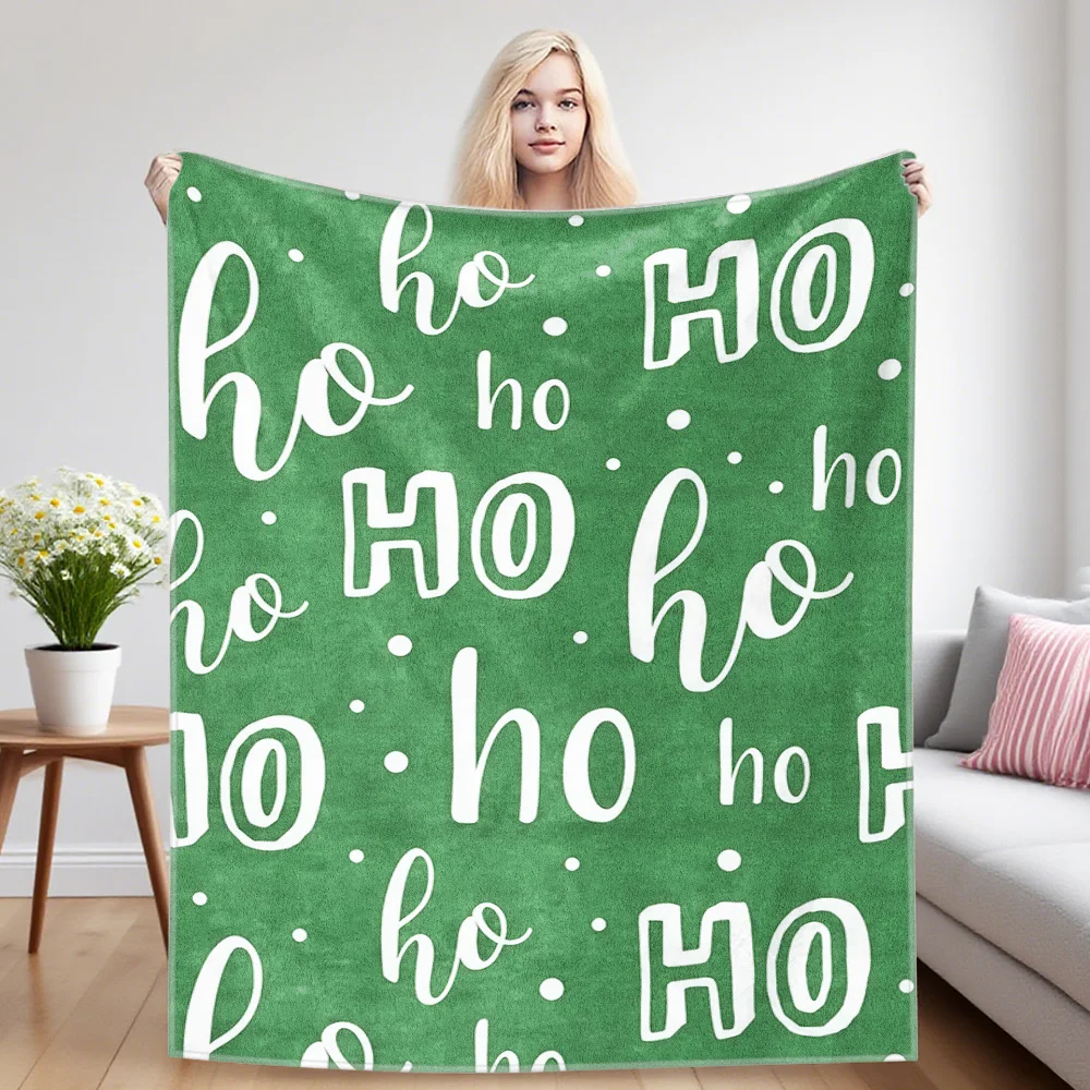 Green Christmas Ho Ho Flannel Luxury Blanket, Lightweight And Comfortable Woolen Blanket, Ultra-Fine Fiber