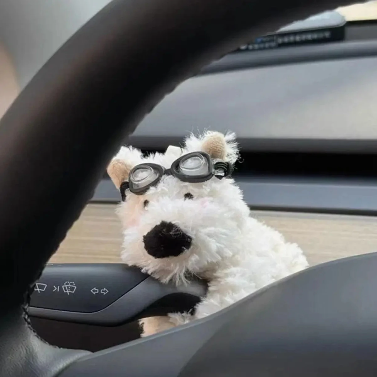 Plüsch puppe Welpen auto Interieur niedlichen Bogen Hund Lenksäule Blinker Wischer stange dekorative Accessoires für Tesla Benz – Detail 3