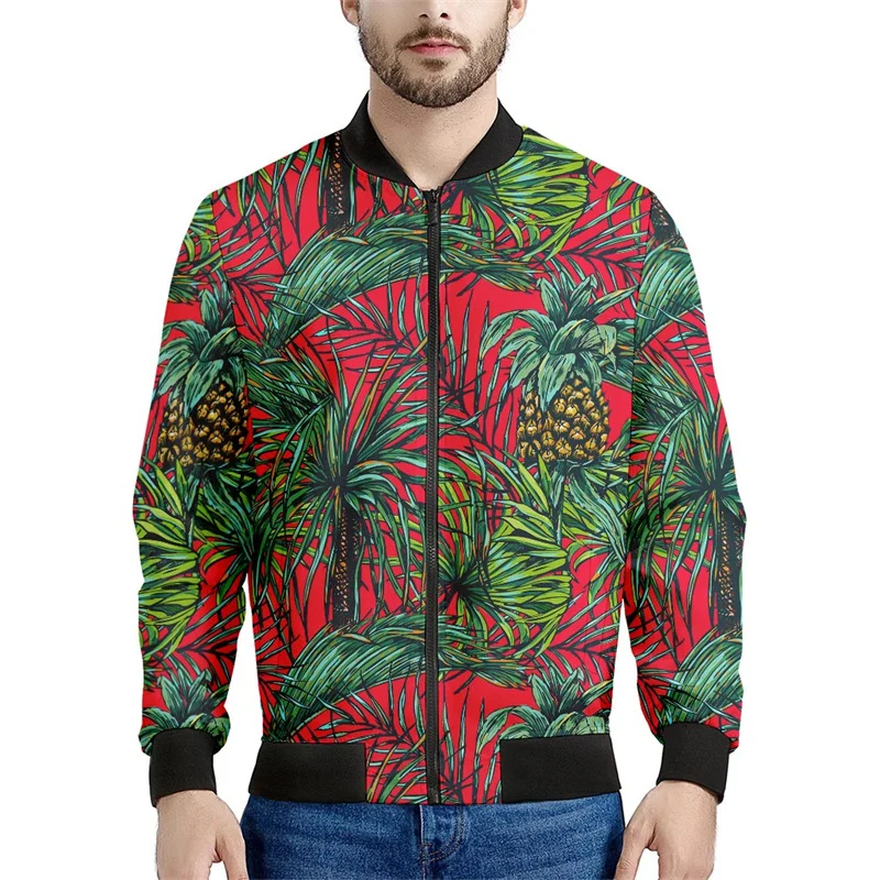 Tropical Banana Leaves Pattern Print Men's Bomber Jacket 3d Long Sleeve Sweatshirt Oversize Street Bomber Zipper Jacket Coat