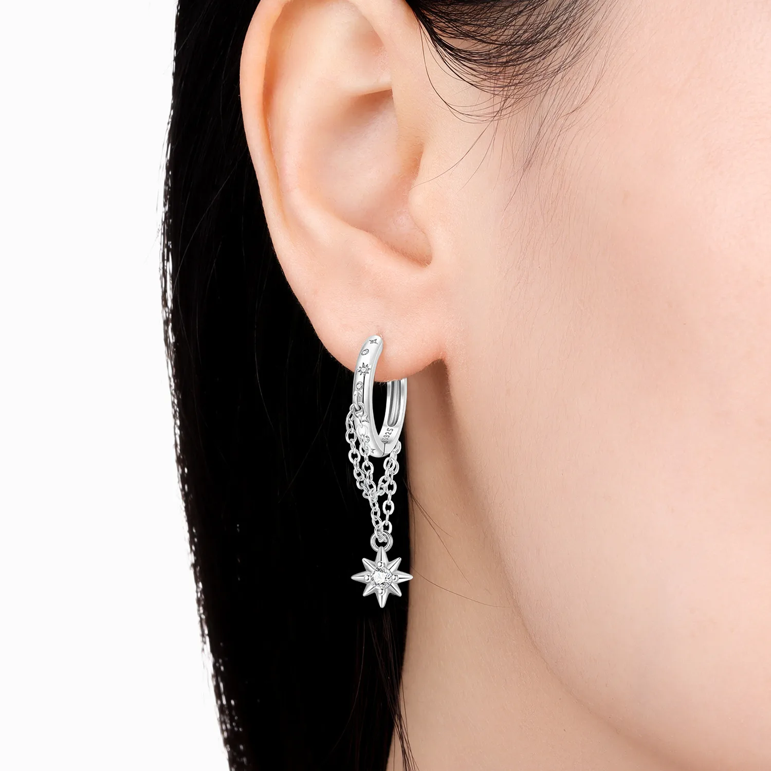 Elegante Doppelkreis-Stern-und-Mond-Ohrringe aus Echtem 925 Sterling Silber, Edle Schmuckstücke für Frauen und Mädchen, Geburtstags- und Feiertagsgeschenke – Detail 32