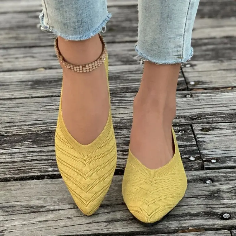 

Shallow Pointed Toe Ballet Flats Women Spring Autumn Low Slip on Comfortable Mules Soft Mesh Flat Knitted Dress Shoes Ladies 43