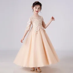 Fashion Children Girl Evening Gown Half Sleeve Lace Kids Dresses for Girls Summer Girls Party Dresses 5-14 Years