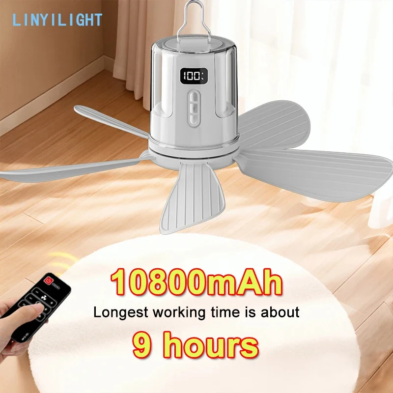 

10800mAh Portable Ceiling Fan Battery Operated Ceiling Fan Wireless Ceiling Fan Canopy Fan RGB Ambient Lighting for Camping Tent