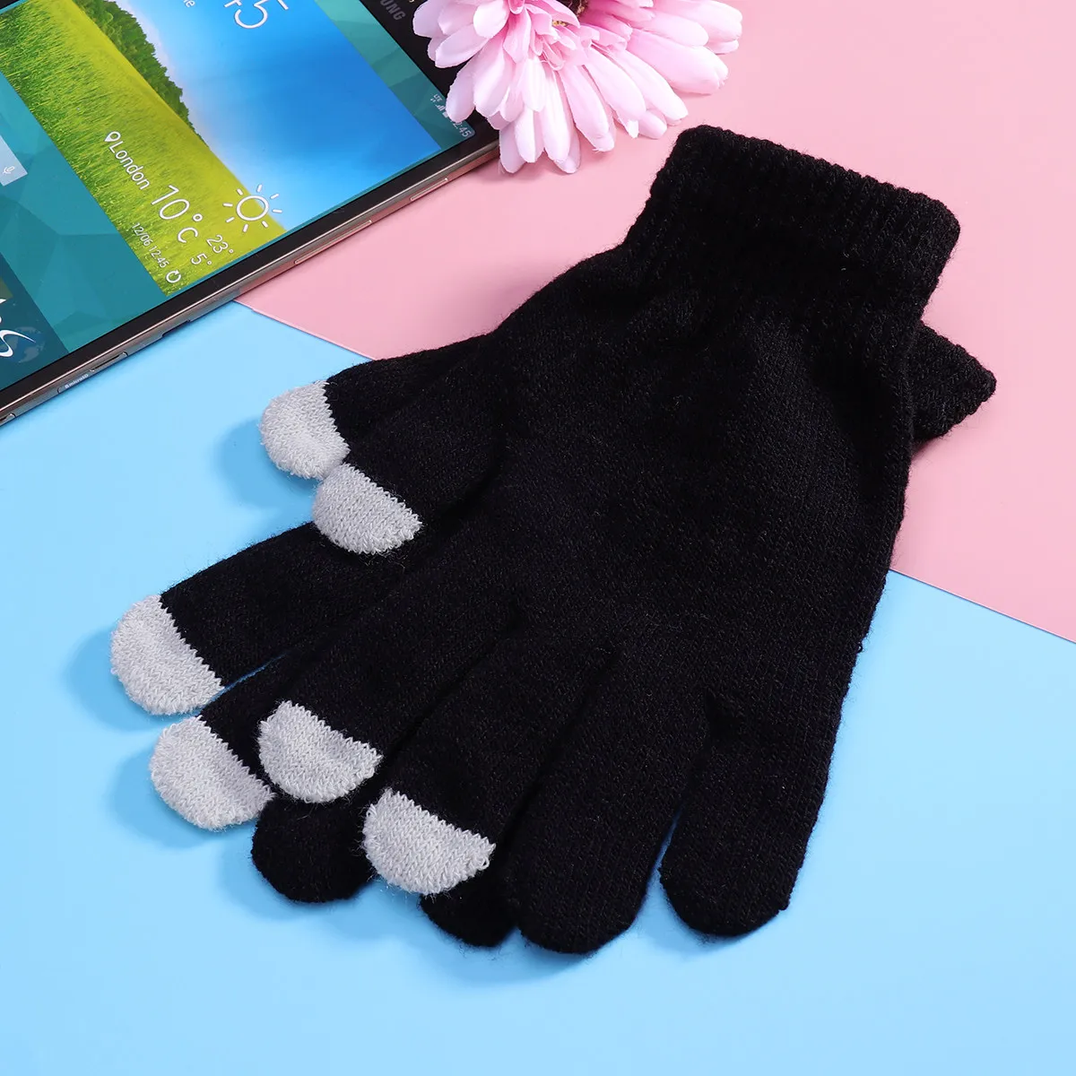 Pair of Unisex Touchscreen Winter Gloves Knitted Acrylic Warm Outdoor Texting Gloves for Smartphones Tablets Birthday Xmas New