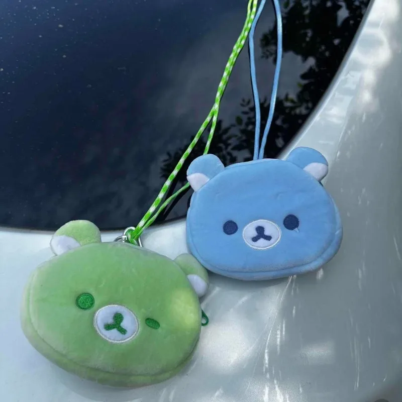2025 Cute Rilakkuma Plush Coin Wallet Cartoon Blue Tear Bear Mini Hanging Bag Portable Lipstick Jewelry Headphone Storage Bag