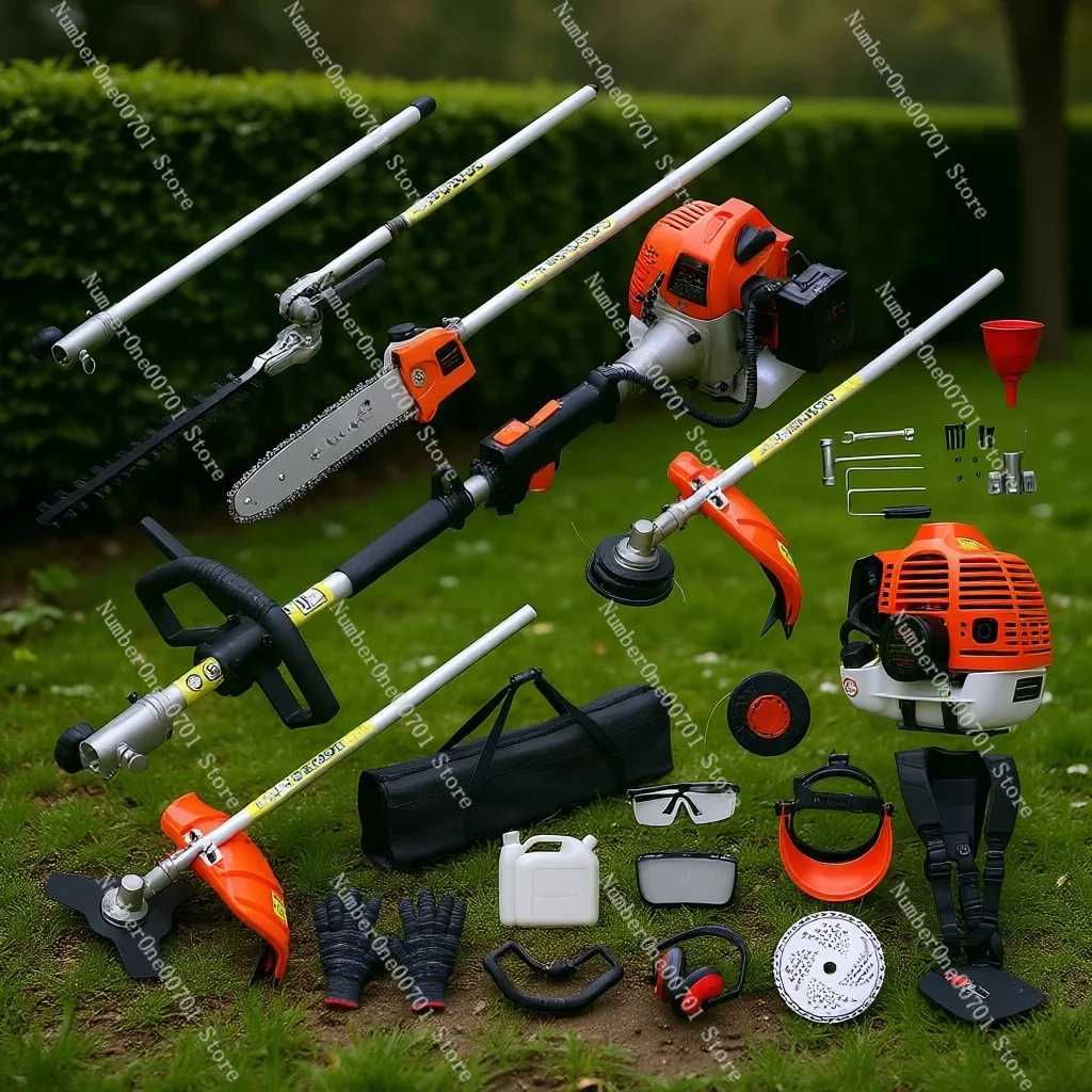 6 In 1 Gas Hedge Trimmer 43Cc Weed Eater String Trimmer Brush Cutter Pole Saw Chainsaw Pruner With Accessories