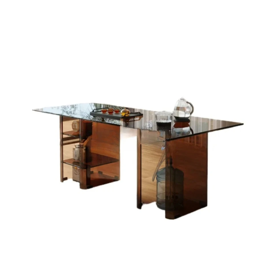 Household balcony tea table light luxury living room office kung fu tea table tempered glass tea table chair