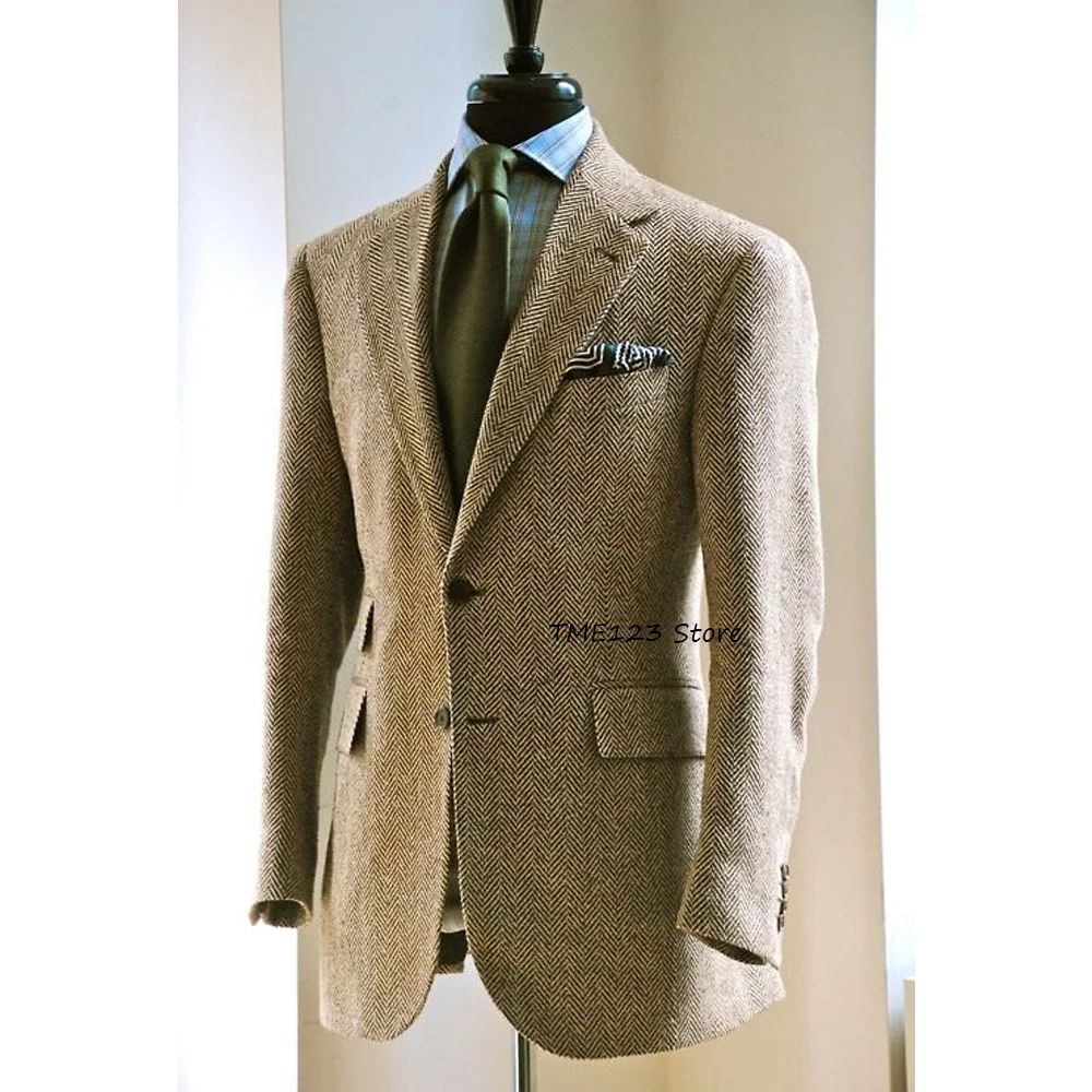 

Мужские пиджаки в деловом стиле, повседневные, высококачественные, однобортные, винтажные, из ткани «ёлочка»