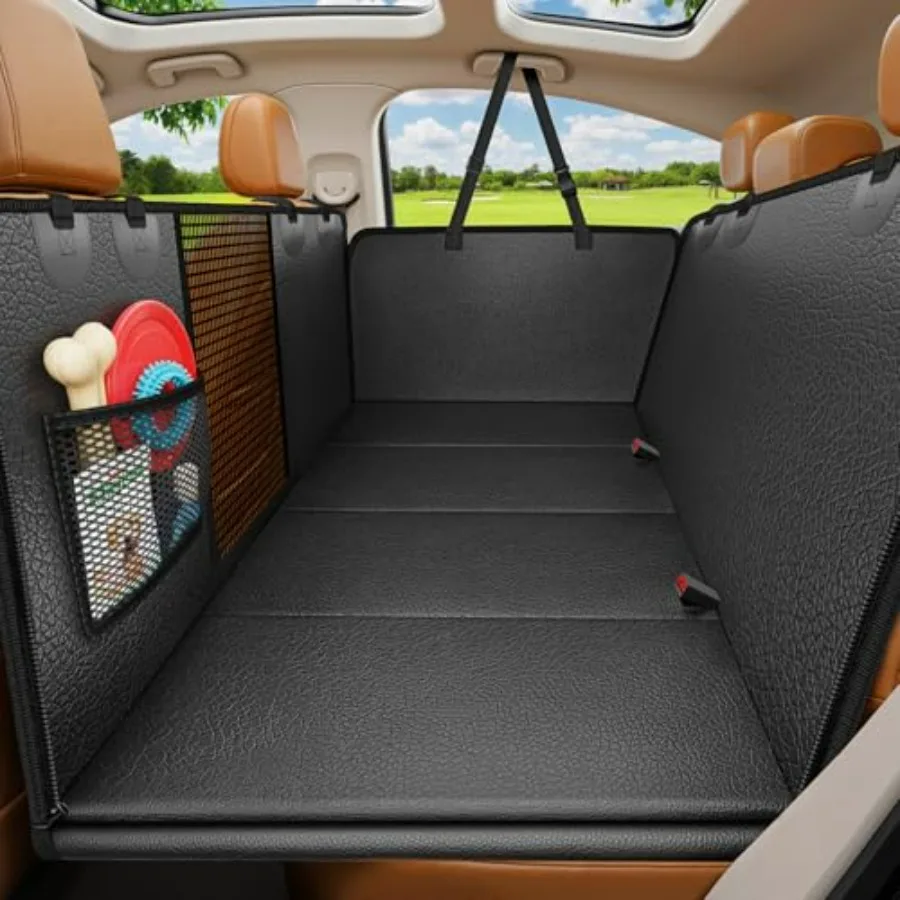 

PU Leather Backseat Extender for Dogs Hard Bottom Dog Car Seat Cover Waterproof Anti-Scratch Pet Rear Seat Protector Travel Bed