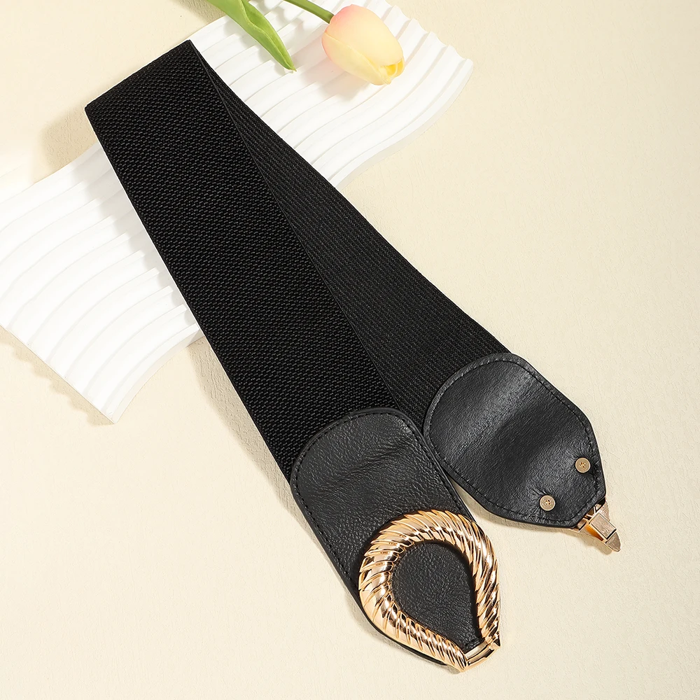 Breiter elastischer Taillengürtel für Damen, Retro-Mode, PU-Leder, Kleiderbund für Damen
