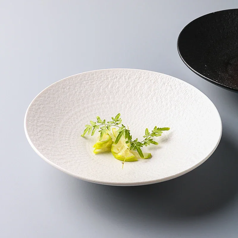 Frosted Plate Ceramic Solid Color Tableware Soup Basin Salad Bowl Restaurant Kitchen Simple Sushi Steak Plate Snack Dessert Tray