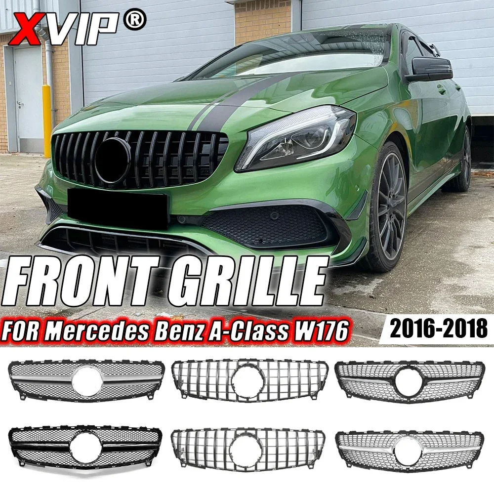 XVIP Front Chrome Silver Diamonds Style Bumper Grille For Mercedes Benz A-Class W176 16-18 A180 A200 A250 GTR Style Racing Grill