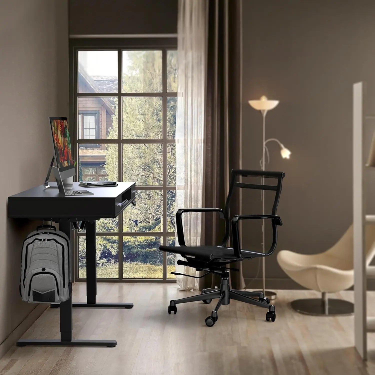 YSHW 48-Inch Electric Height Adjustable Desk with Keyboard Tray and Two Drawers, Black