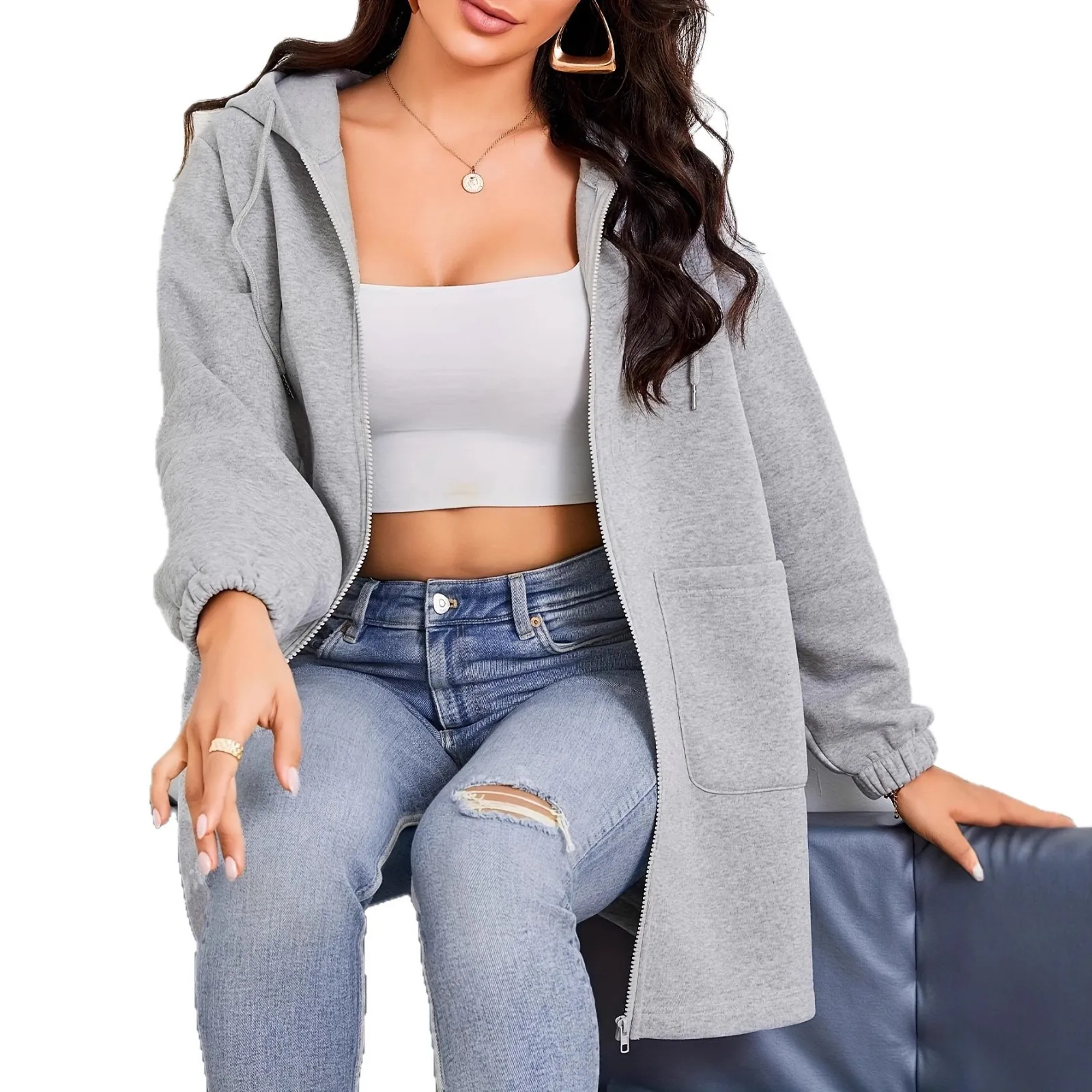 2025 moletom hoodies y2k outono inverno versátil com capuz jaqueta com zíper bolso feminino cor sólida solto casual moletom jaqueta