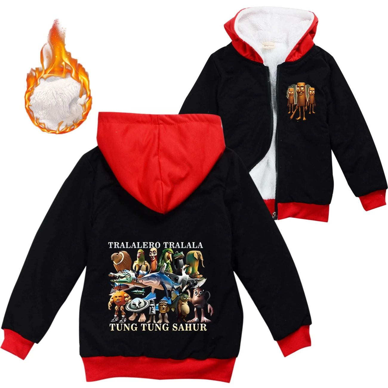 

Tung Tung Tung Sahur Hoodie Kids & Teen Zipper Jacket Pullover Sweatshirt - Fashion Outerwear for Girls & Boys Hoody Coat