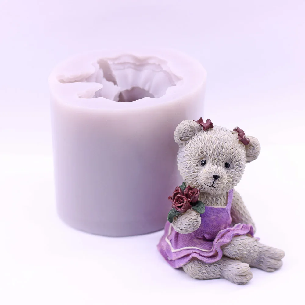 

3D Rose Teddy Bear Silicone Mould Baby Girl Bear Sugarcraft Cake Decor Topper Fondant Icing Molds DIY Soap Candle Resin Craft