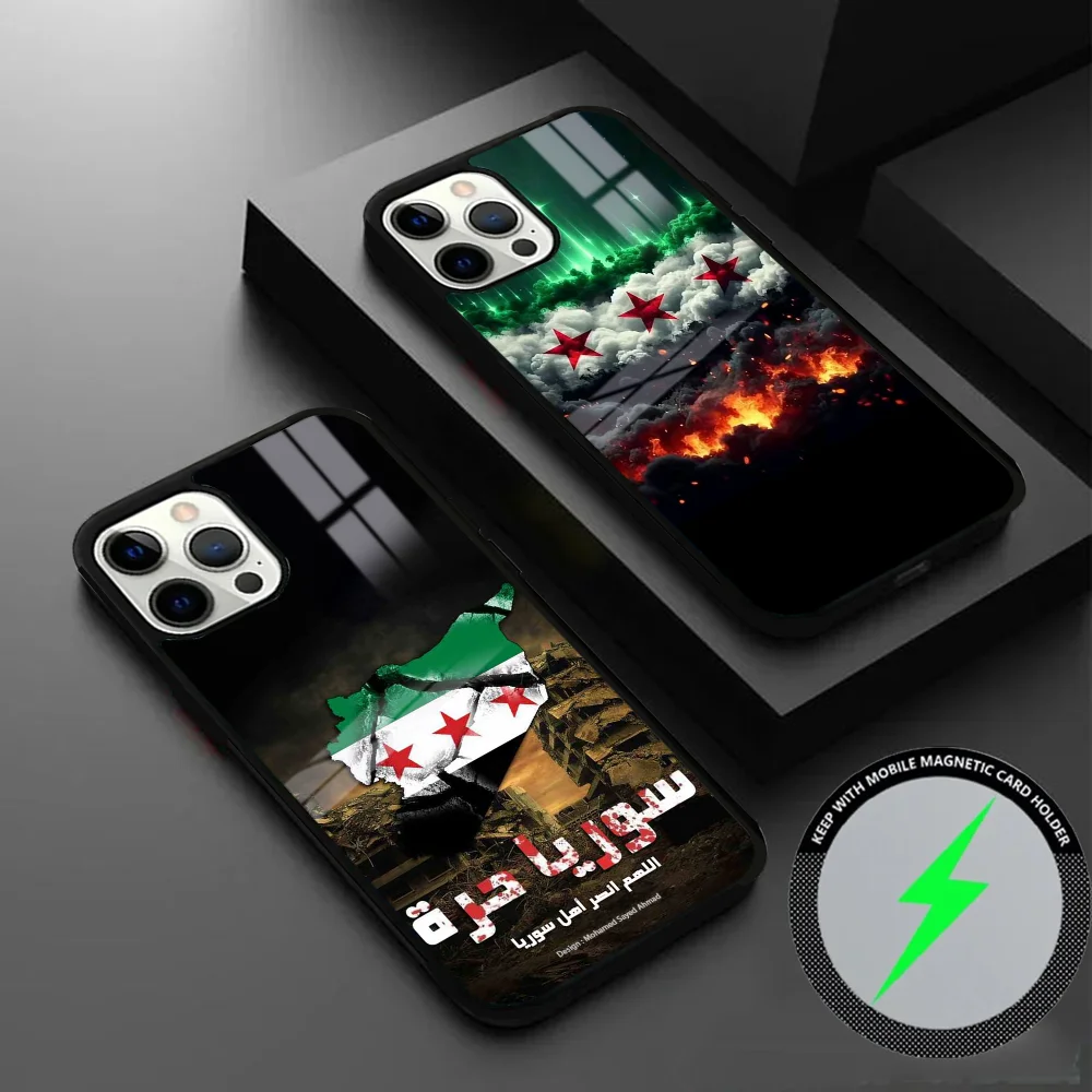 Syria Flag Sarout Phone Case For IPhone 16 15 14 13 12 11 Pro Max Plus Mini Magsafe Mirror Wireless Magnetic Cover