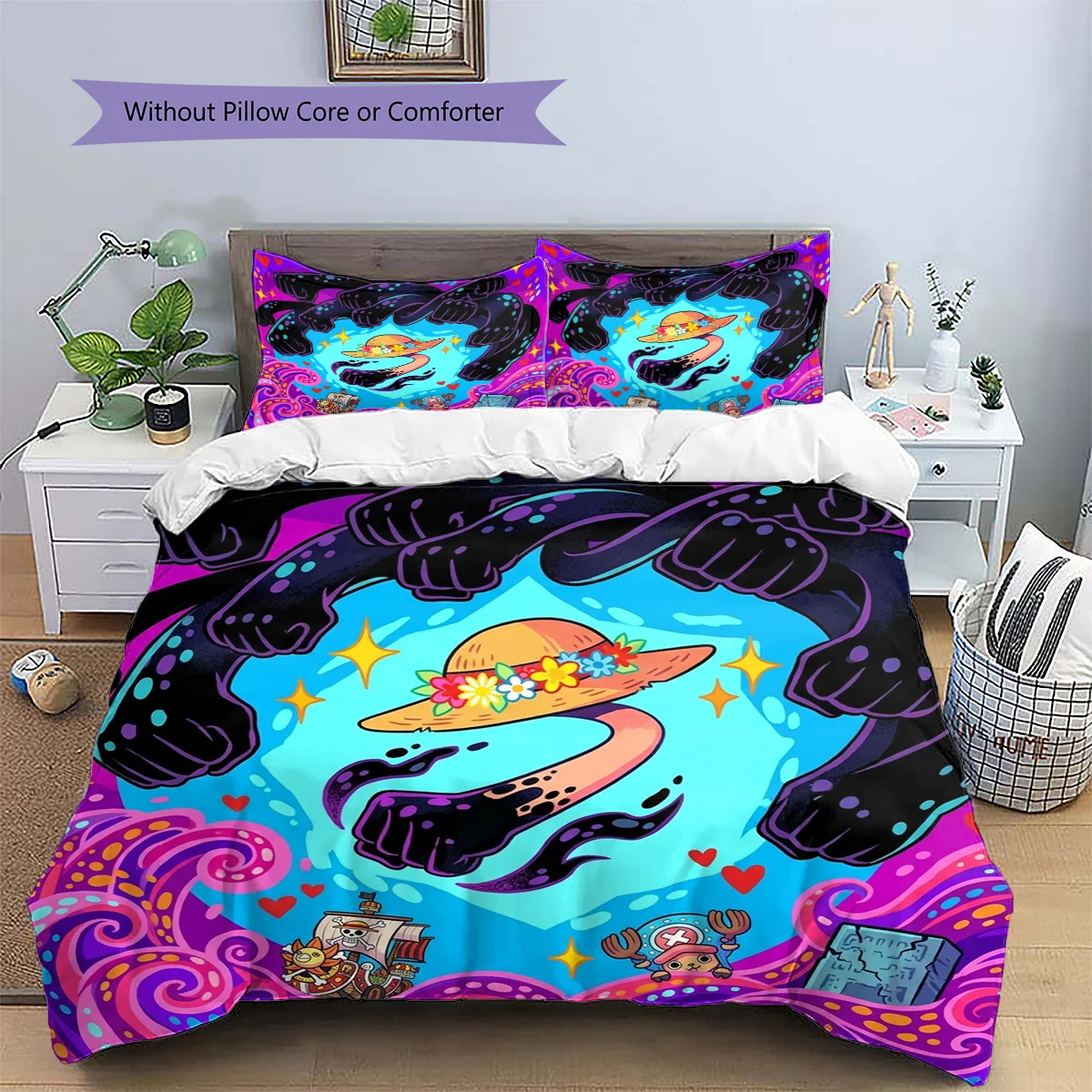 One Piece Luffy Patterned Pillowcase & Duvet Cover Set Bedroom Unique Decor Anime Bedding Great Enthusiast Gift.-TING