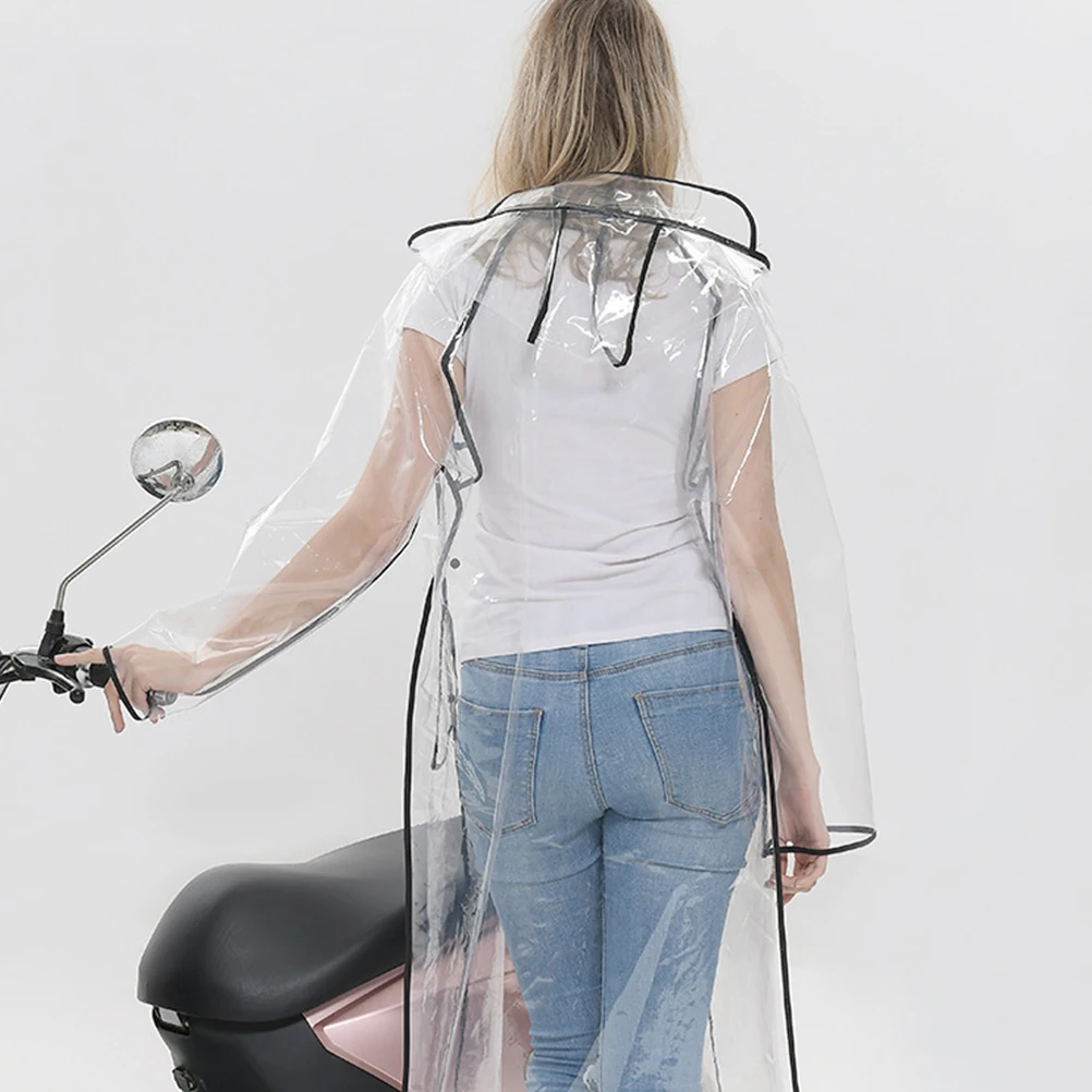 

Black Slicker Women Clear Raincoat Hooded Lightweight Mid Long Rainwear Transparent Waterproof EVA Material Breathable Quick Dry