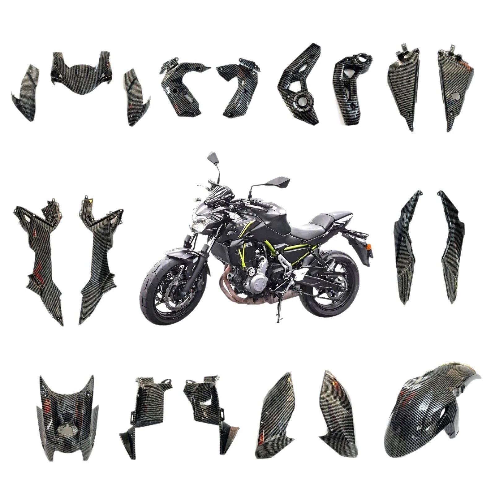 Nuovo Kit Carene Moto in Plastica, Pannelli Carrozzeria Stampati a Iniezione in ABS Fibra di Carbonio per Kawasaki Z650 2017-2023