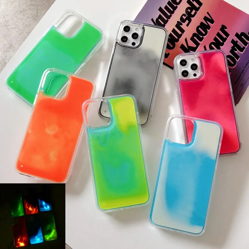 Luxury Luminous Sand Phone Case for IPhone 15 12 13 14 Pro Max Funda Glow Gloss Liquid Glitter Quicksand Cover Sand Capa Girl