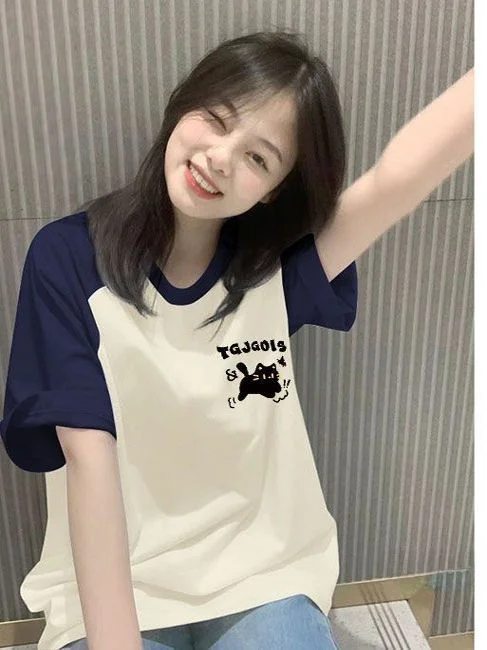 American Design Style Short Sleeve Patchwork T-Shirt Women's Summer New Loose Match All Salt System Casual Top Trendy Ins