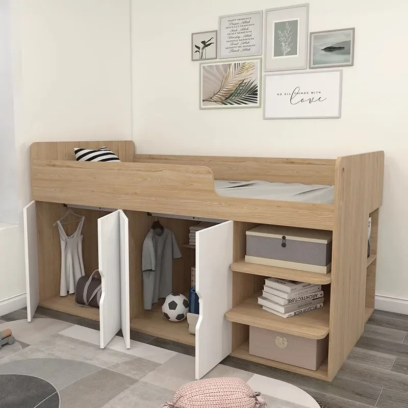 Small apartment half-height children's bed multi-functional log storage singlebed high boxstorage bedHong Kong bedwardrobe i