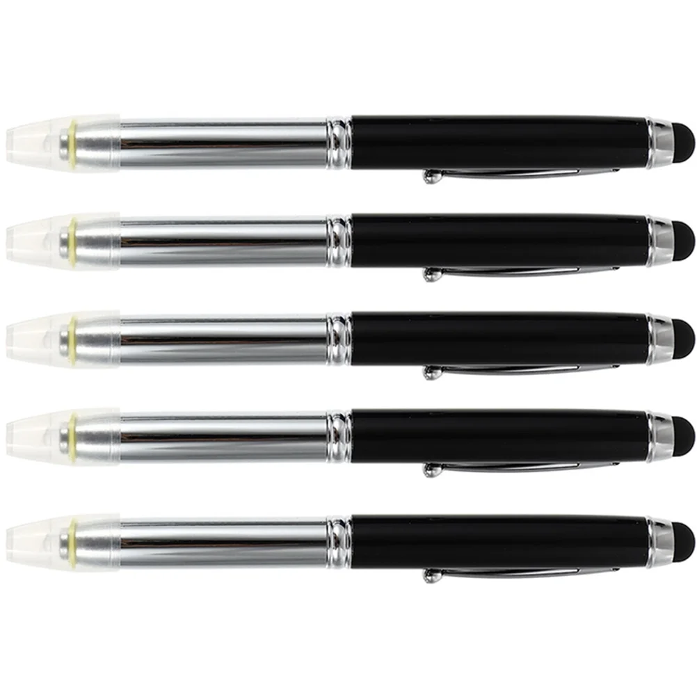 

5 Pcs Ball Point Pens Black Ballpoint 3 1 Stylus for Touch Screens Capacitive Light with Tips Nurse Button Cell up Lighted