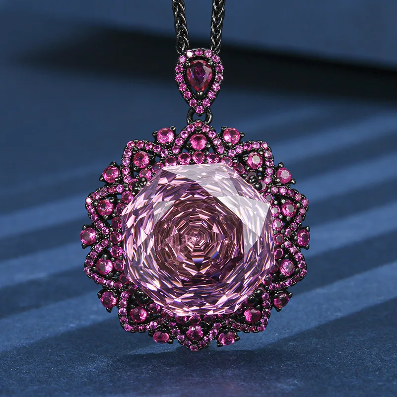 Jewelry Gold-Plated Real Rose Cut Aquamarine Vintage Black Gold Pendant Main Stone18mm