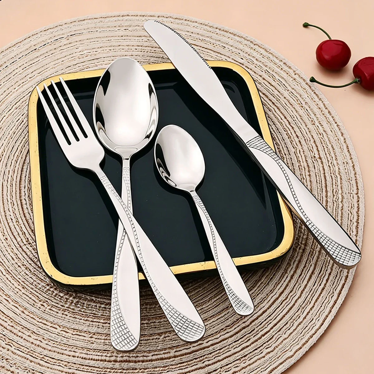 4pcs Creative Silver Dinnerware Set Western Knife Fork Coffee Spoon Cutlery Set Stainless Steel Party Kitchen Dining Flatware