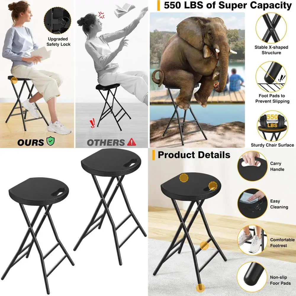 

Heavy-Duty Folding Round Stool with 550lbs Capacity, 24 Portable Chair for Dorms, Kitchens, Outdoors, and More