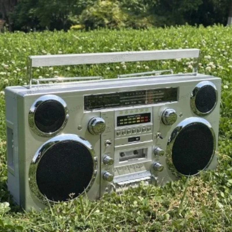 Wireless Bluetooth Speaker - Silver 1980S-Style Portable Boombox - CD Player, Cassette Player, FM Radio, USB