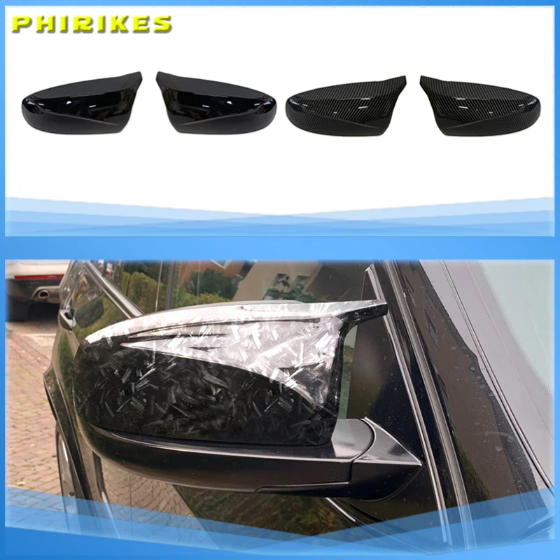 2pcs Excellent Facelifted Side Wing Modified for BMW X5 E70 X6 E71 2008-2013 Mirror Cover Caps Bright Black Carbon Fiber Pattern