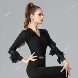 New Black Modern Dance Practice Wear Neck Dance National Standard Latin Dance Practice Top