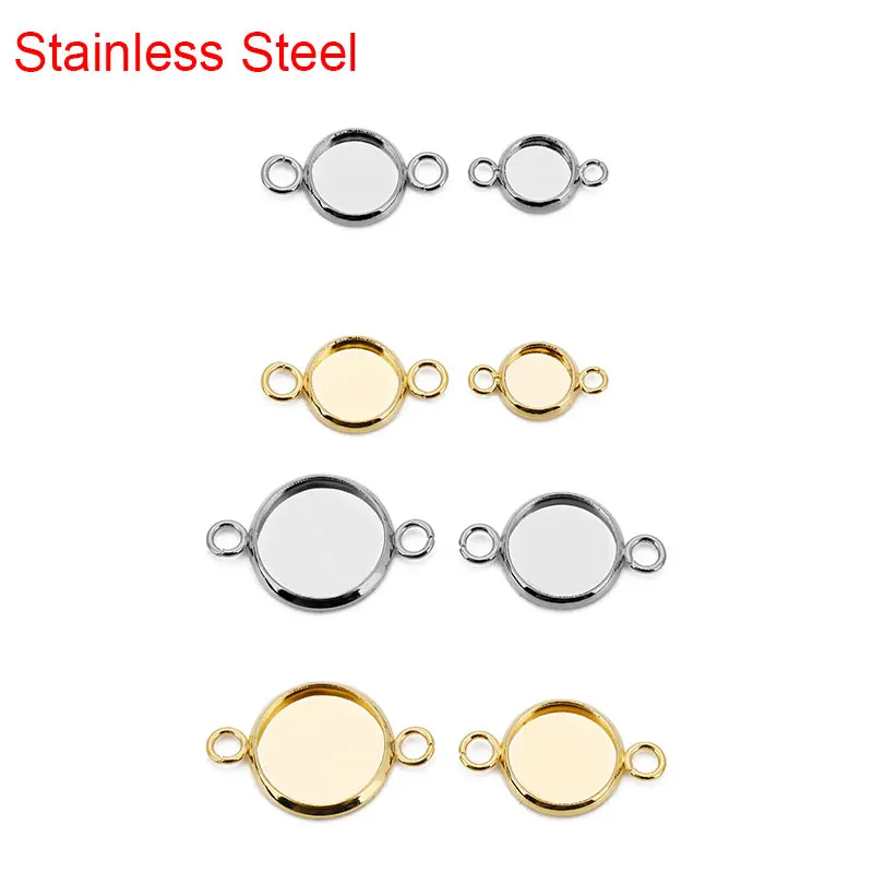 

20pcs 6mm 8mm 10mm 12mm Cabochon Cameo Base Settings Stainless Steel Necklace Bracelets Pendants Charms Tray For Jewelry Making