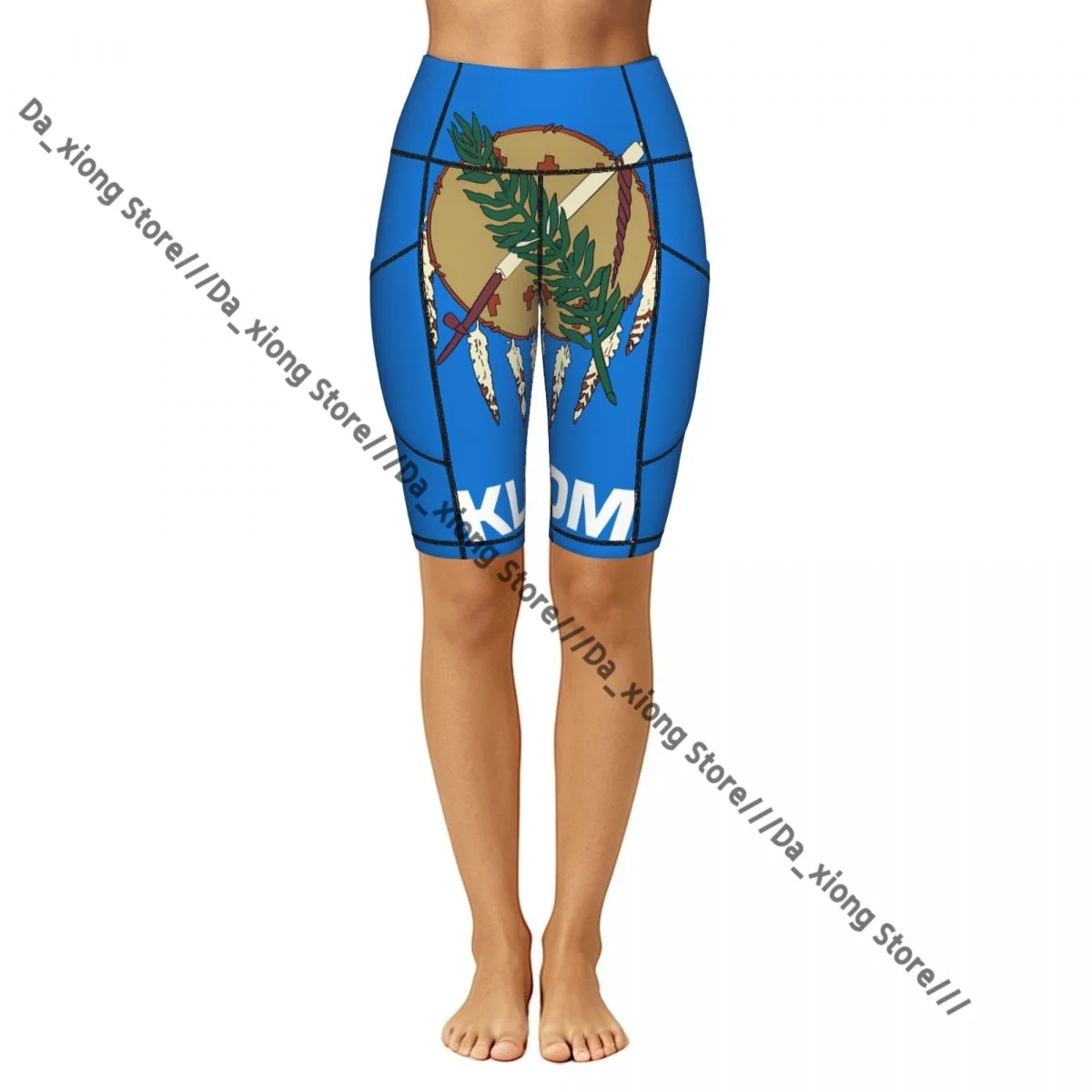 Ladies Yoga Shorts Flag Of Oklahoma Breathable Gym Running Workout Pants