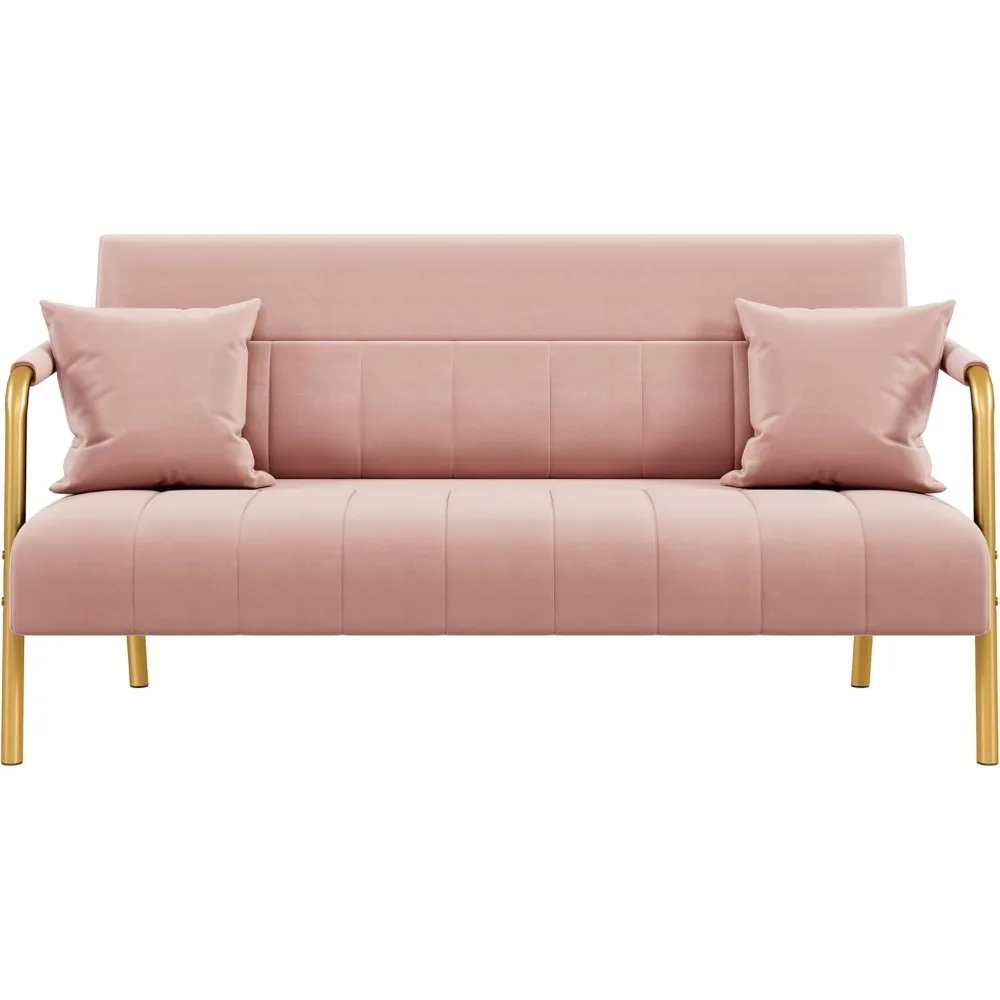 

56.5" W Modern Sofa Small Sofa Luxurious Velvet Fabric Couch with Gold-Tone Metal Arms and Legs for Living Room, Home Office