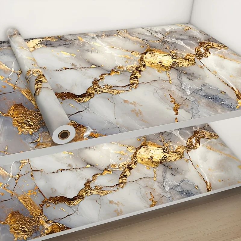 Golden Foil Peel and Stick Wallpaper Glossy Waterproof Heat Resistant Foil for Kitchen Renovation Bathroom Cabinet Door Decor