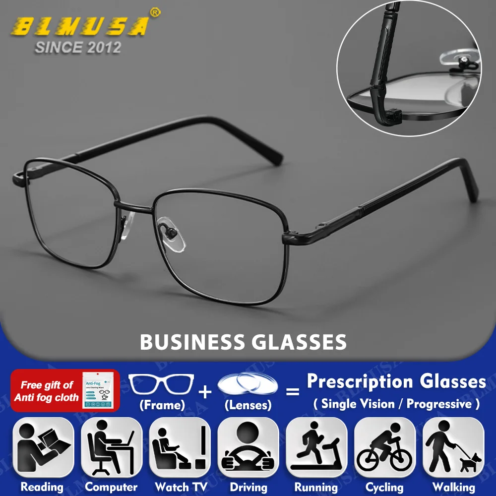 

BLMUSA (M) Vintage Alloy Myopia Photochromic Glasses For Man High Quality Blue Light Blocking Progressive Prescription Eyeware