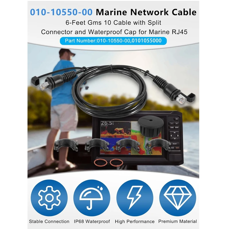 6/10/20/25/30 Foot Marine Network Cable for Garmin GPSMAP,GMR,GSD,ECHOMAP Ultra/Plus/UHD RJ45, Ethernet Cable 010-10550-00