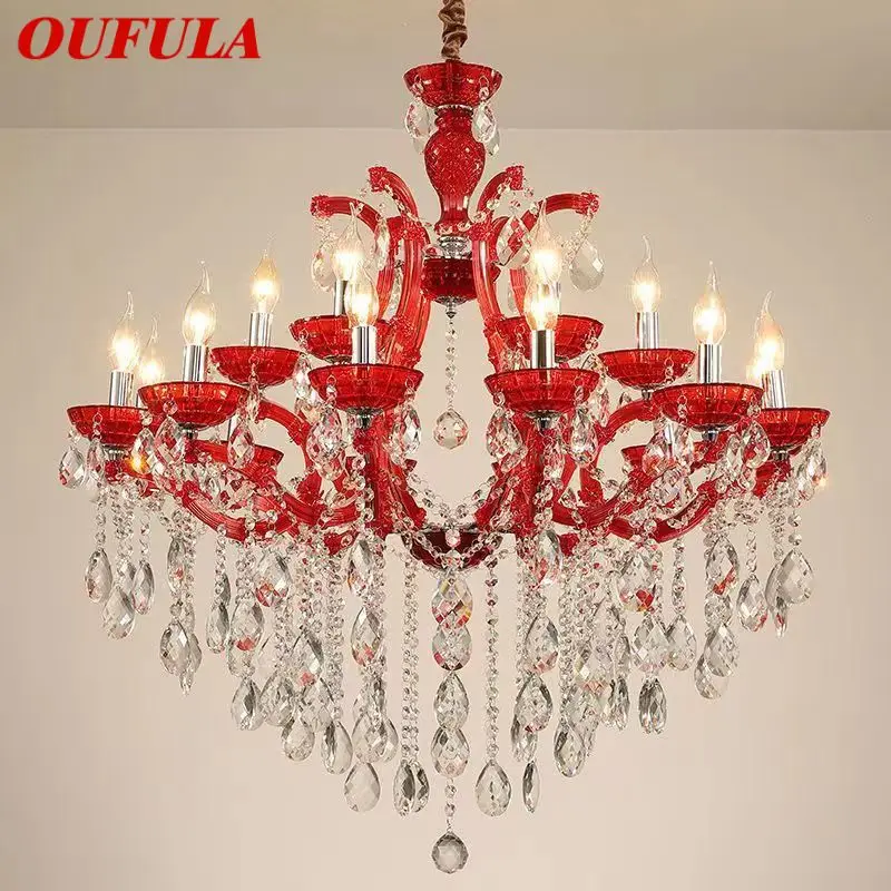 

OUFULA LuxuriousCandle Pendent Lamp European Style Crystal Lamp Art Living Room Restaurant Villa Staircase Duplex Building