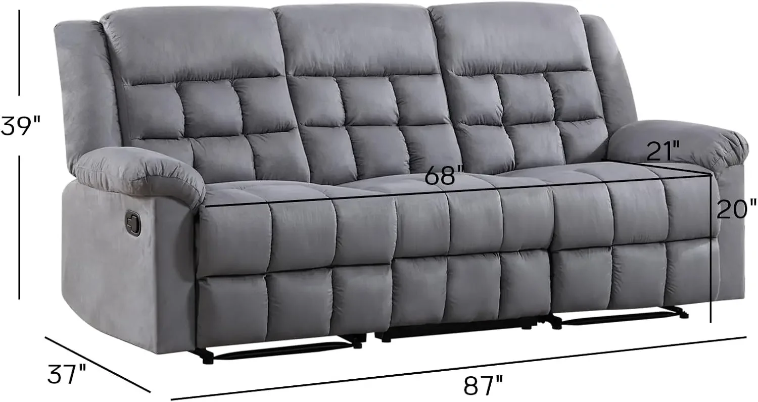 3  Sofa for Living Room, Soft Fabric Recliner Couch with Padded Headrest and Seat, Reclining Couch for Office, Grey(Sofa)