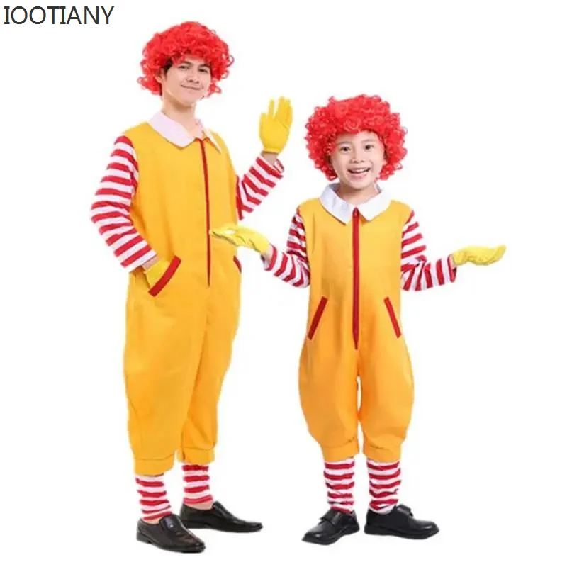 Halloween Karneval Cosplay Eltern-Kind Clown Kostüm Requisiten Party Bühne Leistung Fastfood gelbe Clown Kleidung für Kinder