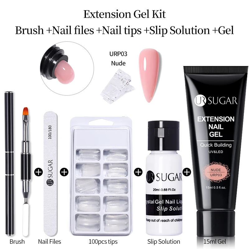 UR SUGAR 15ml Nail Extension Gel Kit Quick Building Hard Gel Acrylic Crystal White Nude Gel Nail Polish UV Construction Gel Set