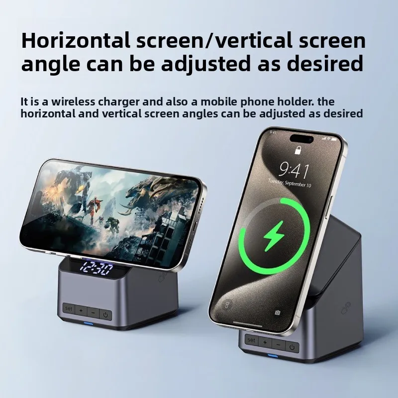 Four-in-one 180-degree rotating wireless charger, suitable for mobile phones with clocks