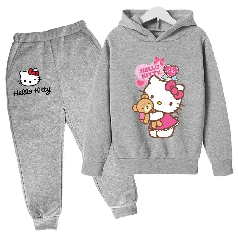 Baby Girl Clothes Girls Outfit Set Hello Kitty Hoodies Sets 2-13Years Girls Clothing Tops Pants Suits Sports Suits Hoodies